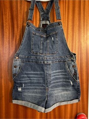 No Boundaries Denim Overall Shorts
